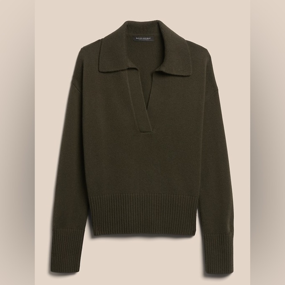 Banana Republic Women's 100%Cashmere Sweater Polo in Military Olive Green
